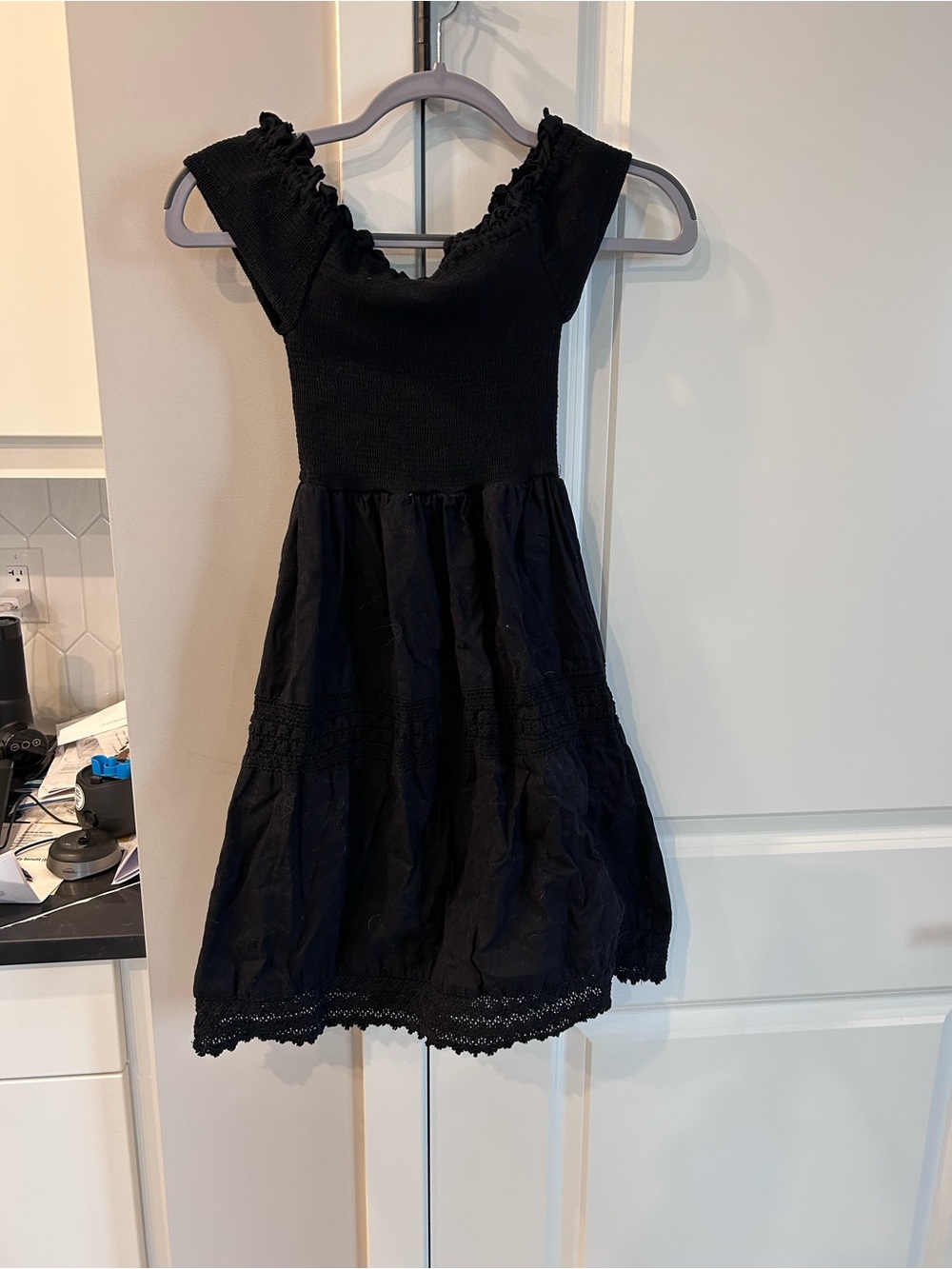Harlow Black Ruffle Knit Tiered Lace Dress Feminine Boho Midi Cottagecore Chic